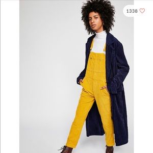 Mustard cord slim boyfriend overalls